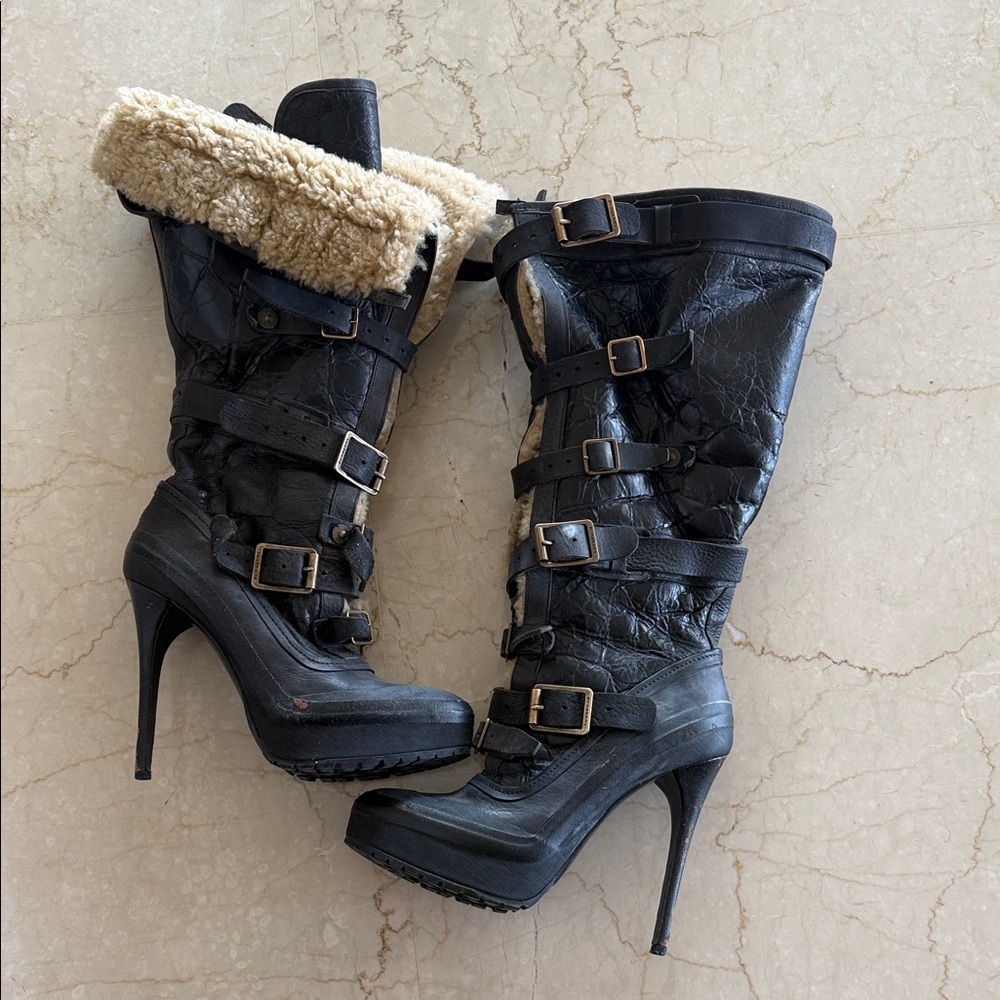 Burberry Black High Heel Buckle Boots